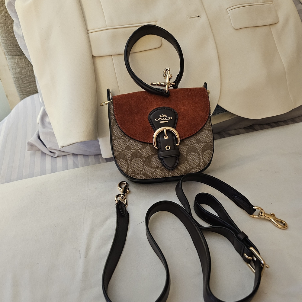 COACH Signature Canvas and Suede Saddle Bag in Brown/Rust - Picture 2 of 4